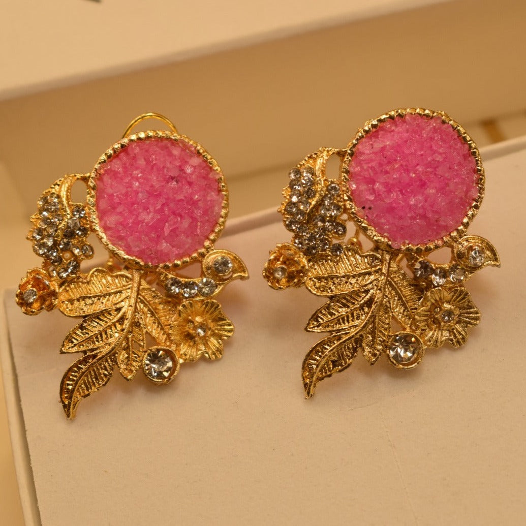 Fancy Leaf Design Golden White/Maroon/Green/Black/Shampion/Pink/Blue/ Stones Earrings For Girls/women.