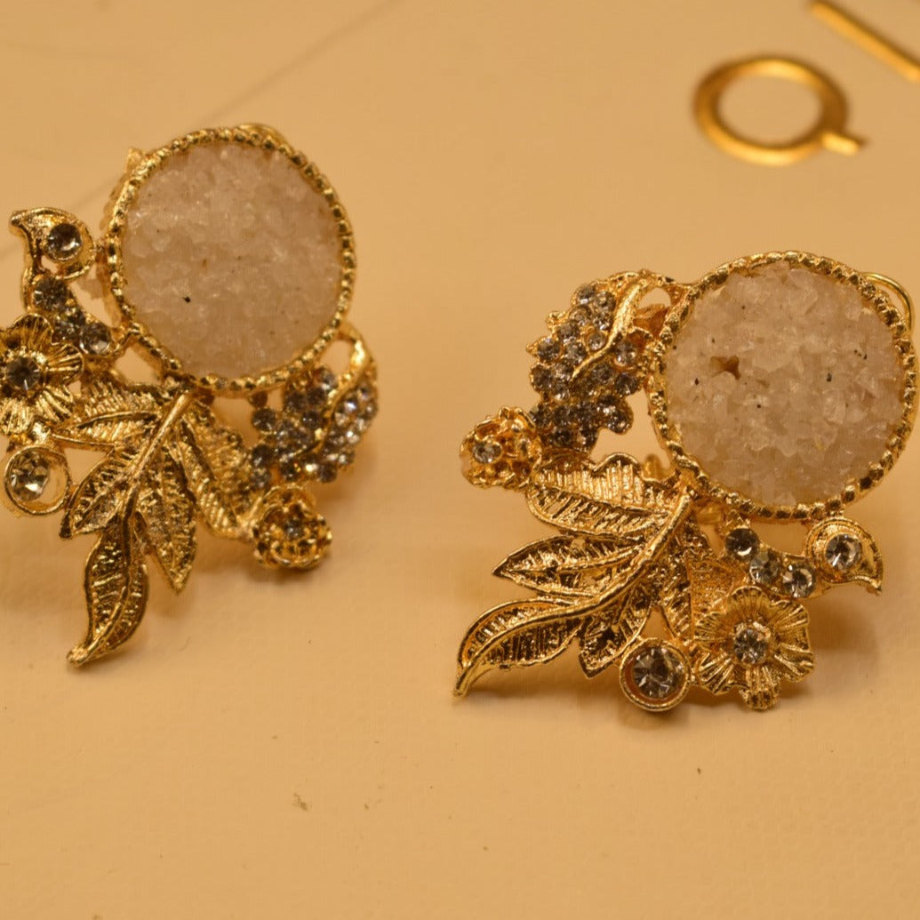 Fancy Leaf Design Golden White/Maroon/Green/Black/Shampion/Pink/Blue/ Stones Earrings For Girls/women.