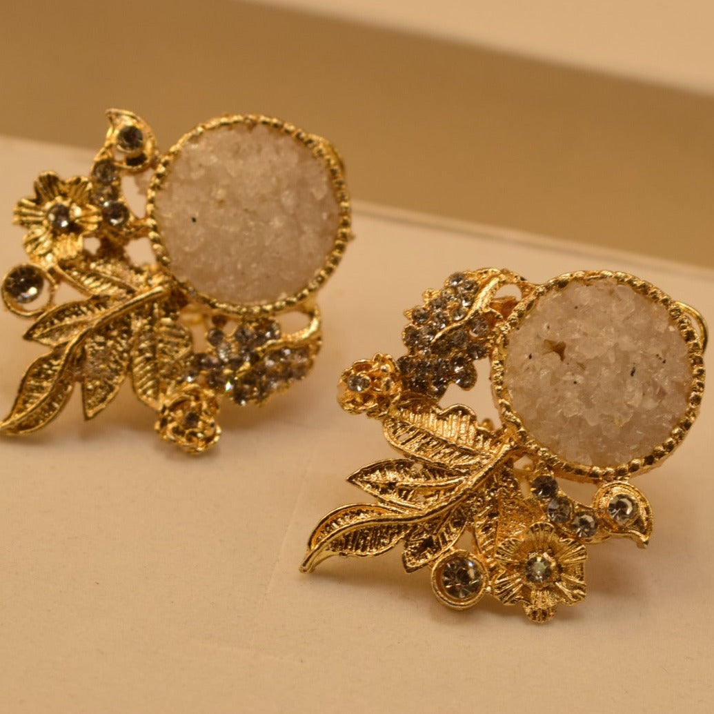 Fancy Leaf Design Golden White/Maroon/Green/Black/Shampion/Pink/Blue/ Stones Earrings For Girls/women.