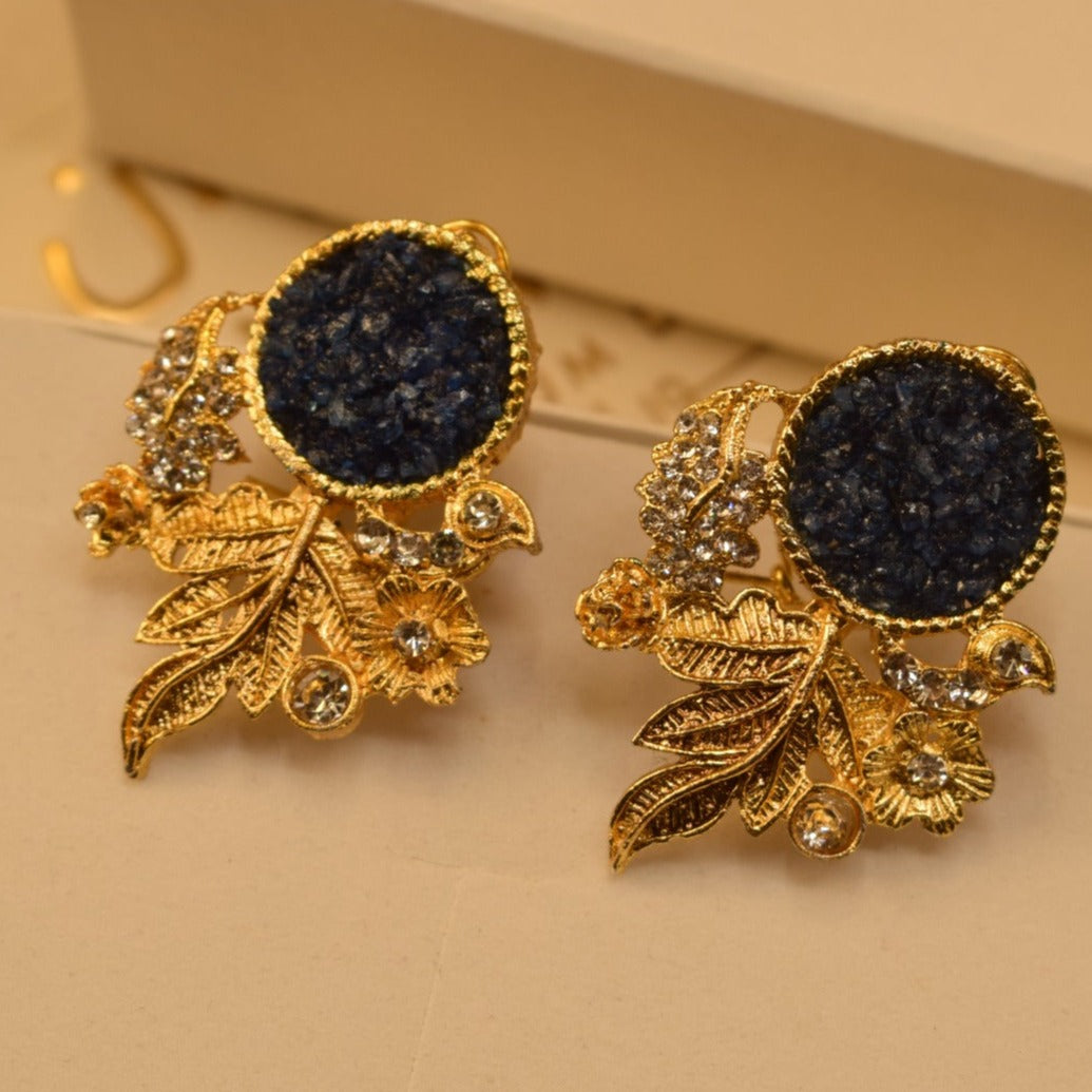 Fancy Leaf Design Golden White/Maroon/Green/Black/Shampion/Pink/Blue/ Stones Earrings For Girls/women.