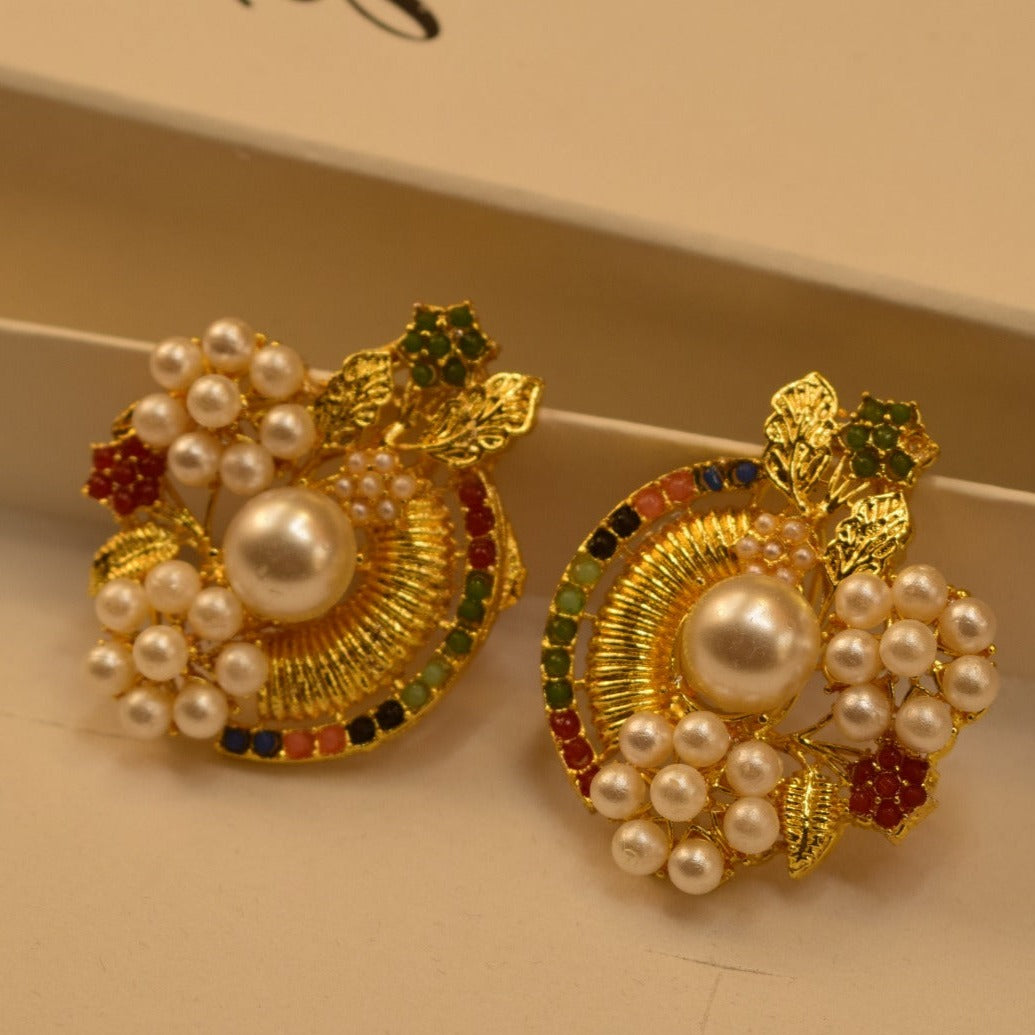 Fancy Design Golden White Stone Earrings For Girls/women.