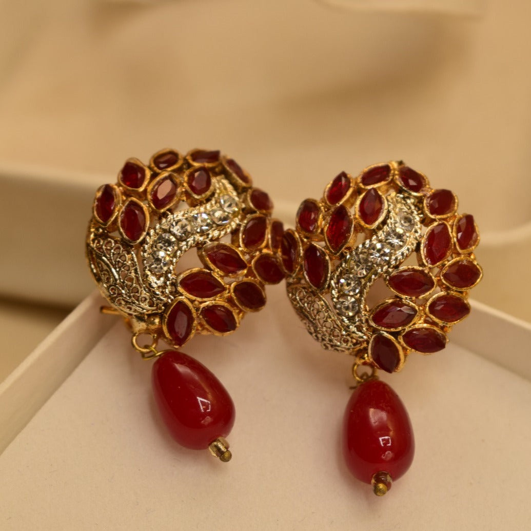 Fancy Design Red Stone Earrings For Girls/women.