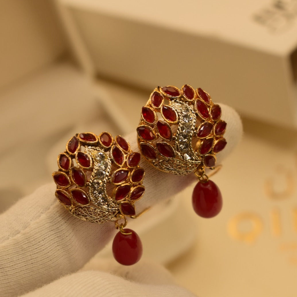 Fancy Design Red Stone Earrings For Girls/women.