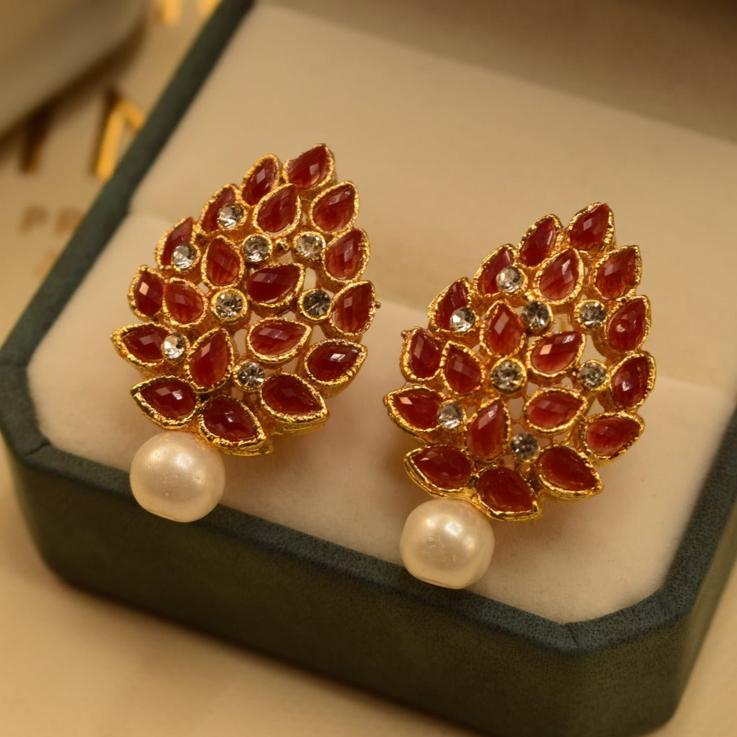 Elegant Design Golden Maroon/Black/White Stones Earrings For Girls/women.