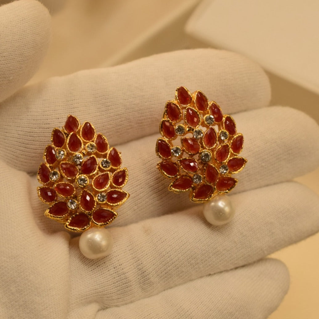 Elegant Design Golden Maroon/Black/White Stones Earrings For Girls/women.