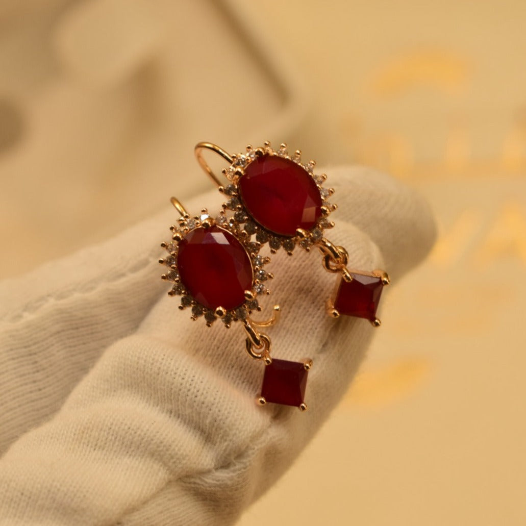 Fancy Golden Maroon Stone Earrings For Girls/women.