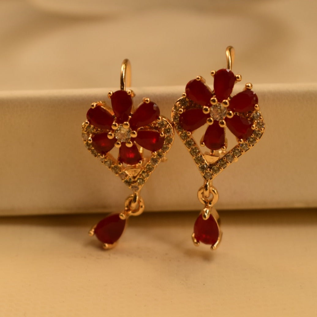 Flower Design Golden Maroon Stone Earrings For Girls/women.