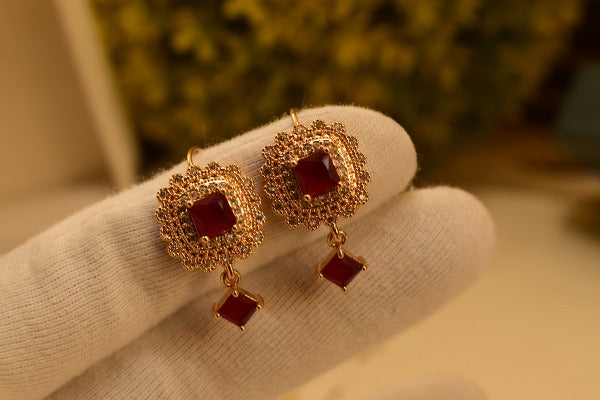 Elegant Design Maroon Stone Golden Earrings For Girls/women.