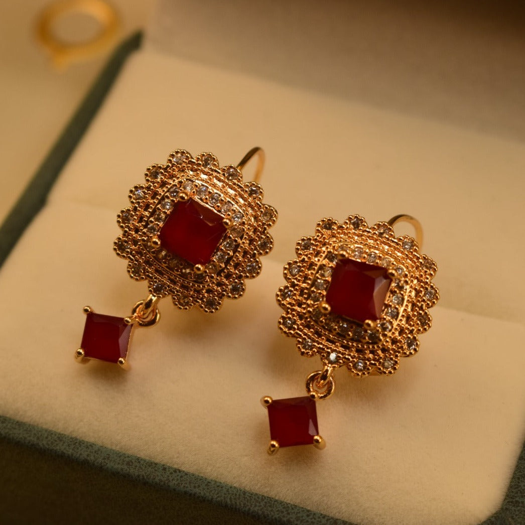 Elegant Design Maroon Stone Golden Earrings For Girls/women.