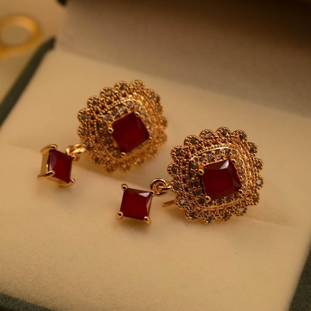 Elegant Design Maroon Stone Golden Earrings For Girls/women.