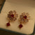 Fancy Flower Design Maroon Stone Golden Earrings For Girls/women.
