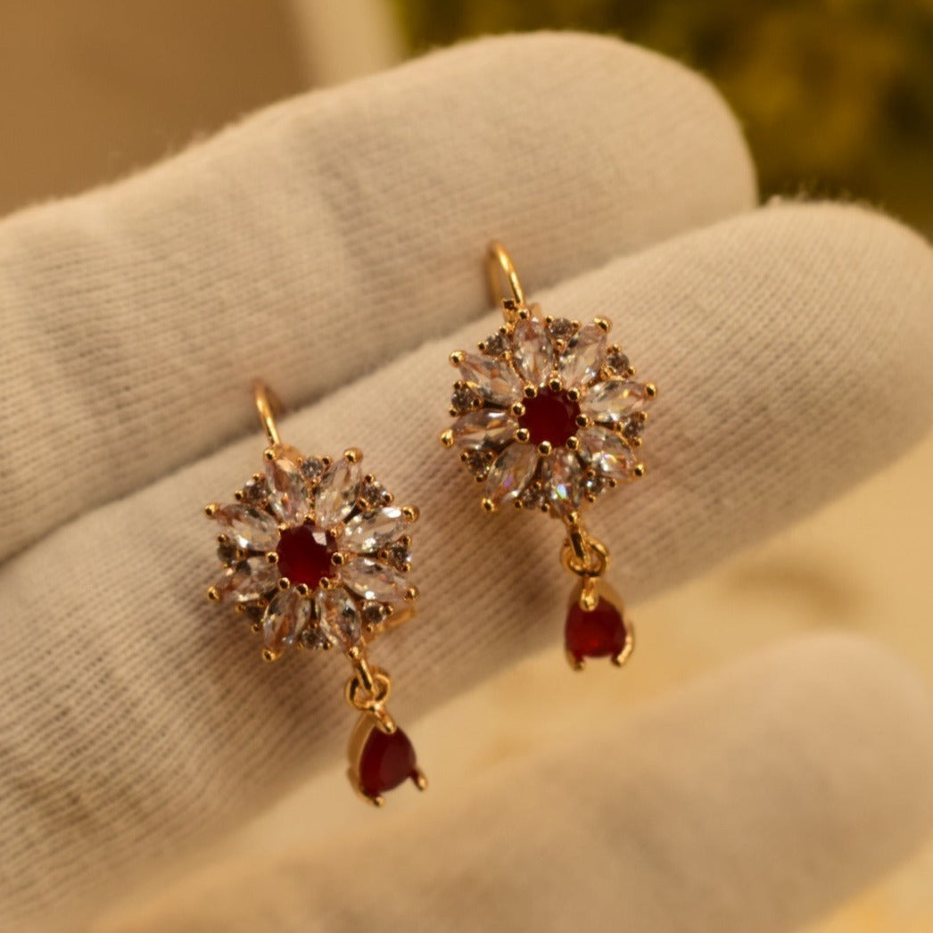 Fancy Maroon Stone Crystal Golden Earrings For Girls/women