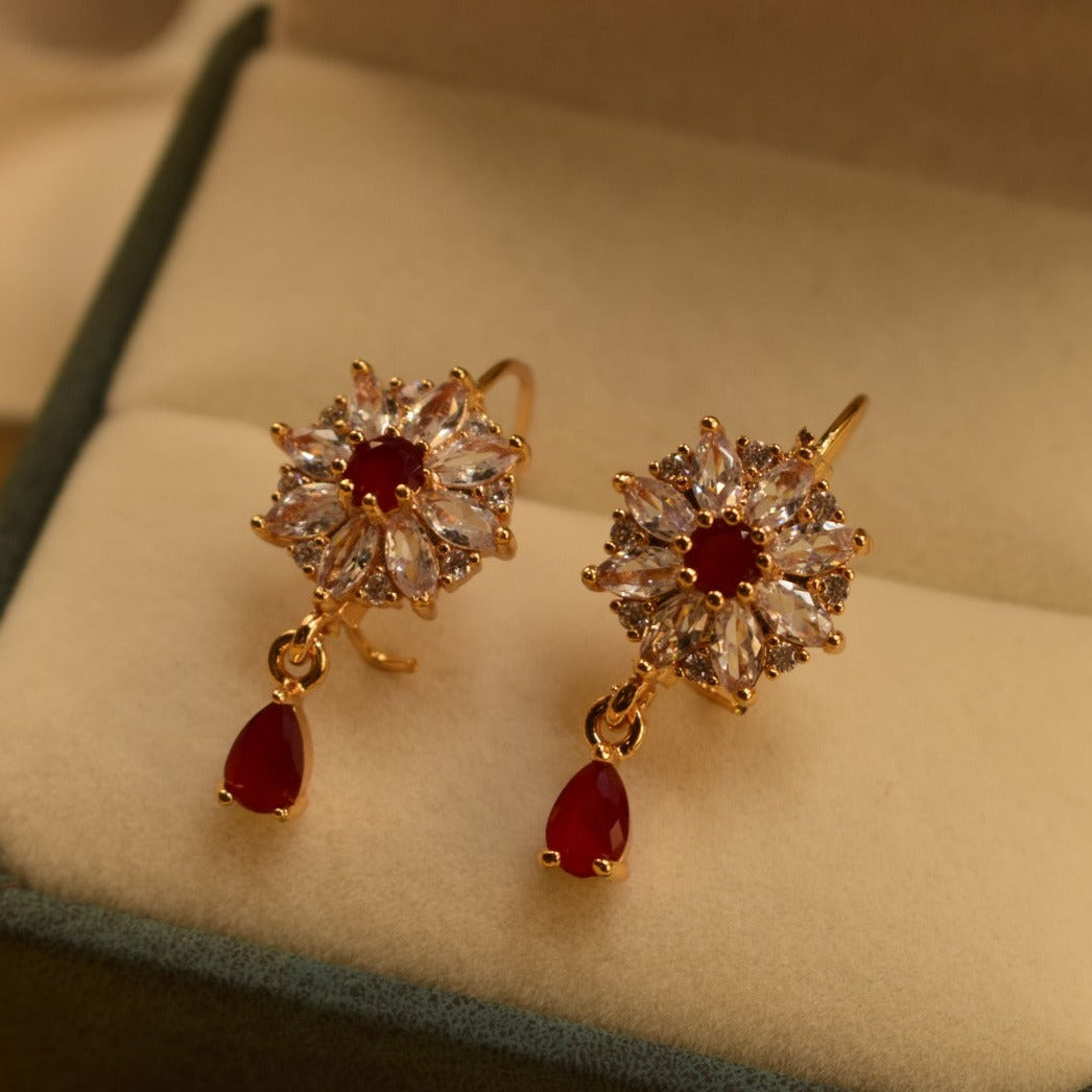 Fancy Maroon Stone Crystal Golden Earrings For Girls/women