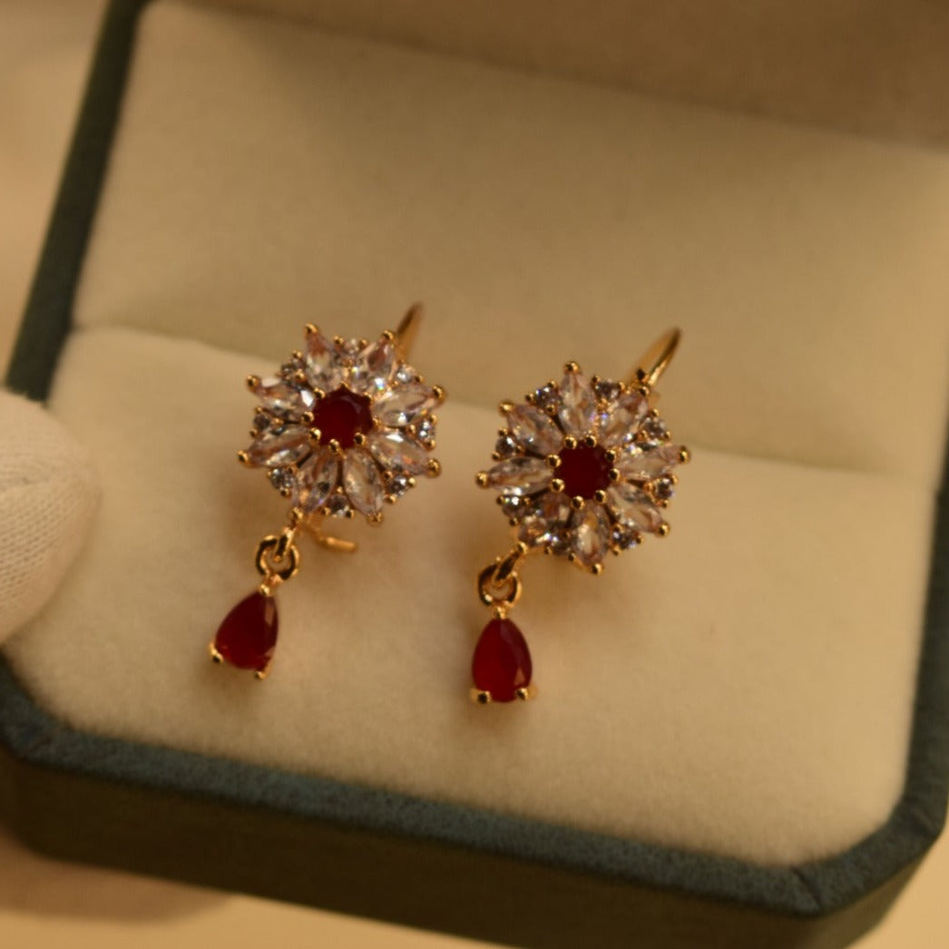 Fancy Maroon Stone Crystal Golden Earrings For Girls/women