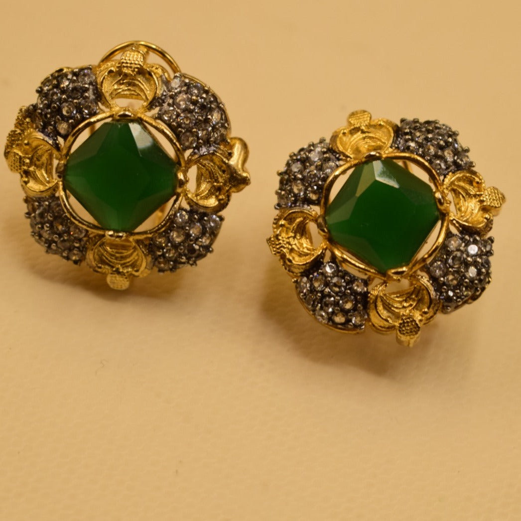 Elegant Design Green Stone Golden Earrings For Girls/women.