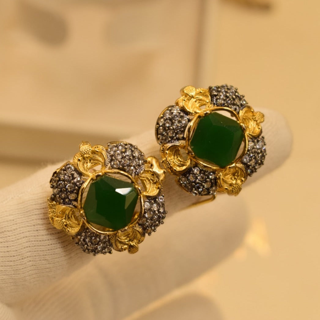 Elegant Design Green Stone Golden Earrings For Girls/women.