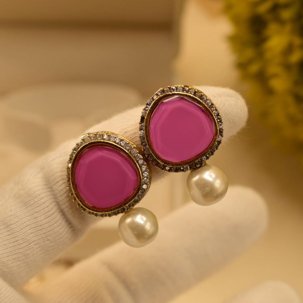 Unique Design Different Colors Stone Gold Plated Pearl Earrings For Girls/women.