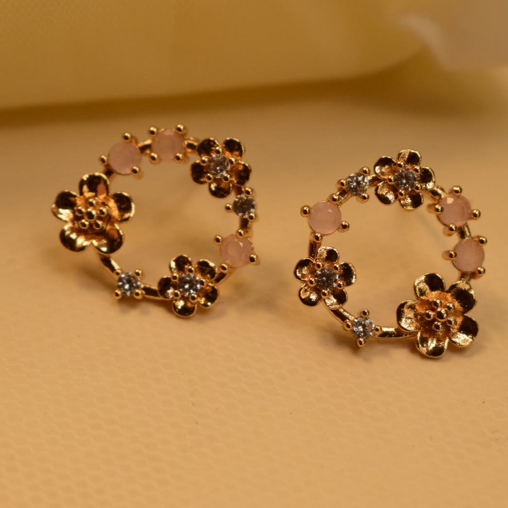 Elegant Design Real Stone Gold Plated Tiny Earrings For Girls/women.