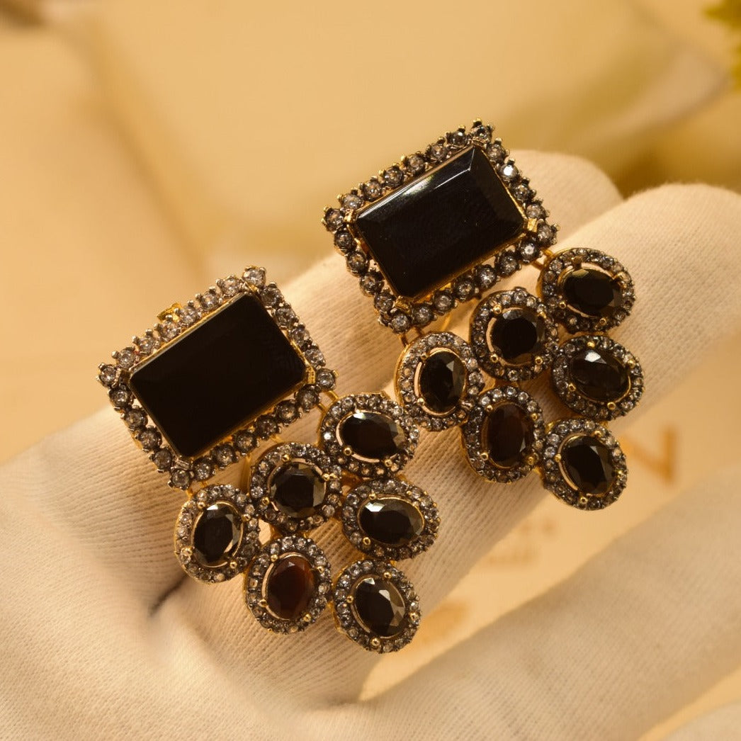 Elegant Design Real Black Stone Gold Plated Earrings For Girls/women.