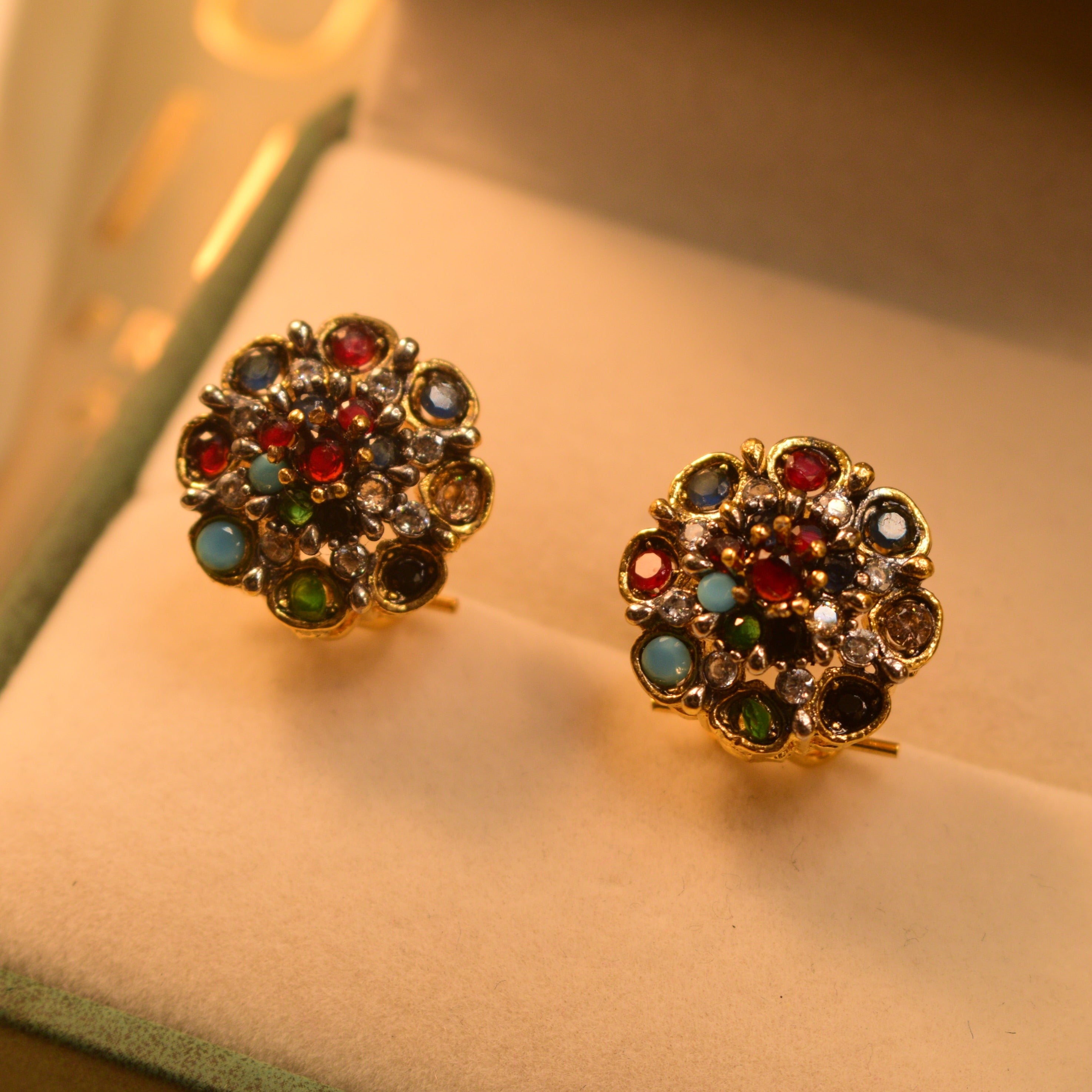 Luminous Fancy Gold Plated Real Stones Earrings For Girls/women