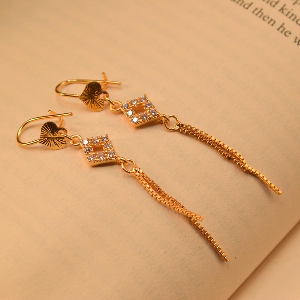 Elegant Cubic Shaped Gold Plated Hoop Earrings For Girls/women