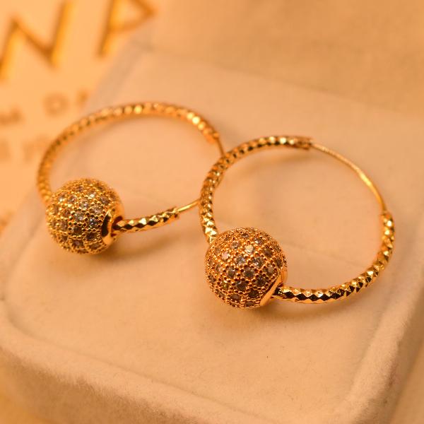 Fancy Gold Plated Crystal Stones Hoop Earrings For Girls/women