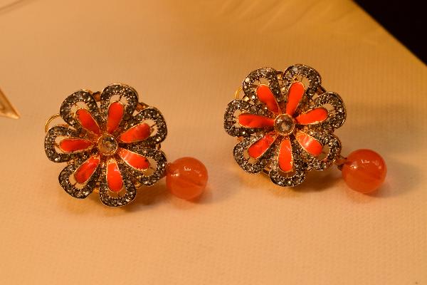 Luminous Flower Design Real Stones Earrings for Girls/Women