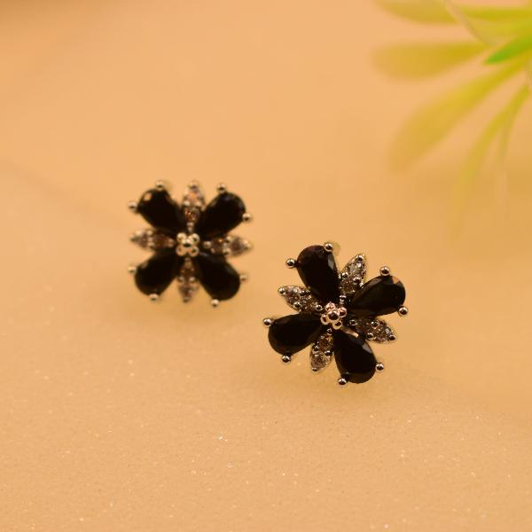 Gorgeous Flower Design Crystal Stones Silver Earrings for Girls/Women