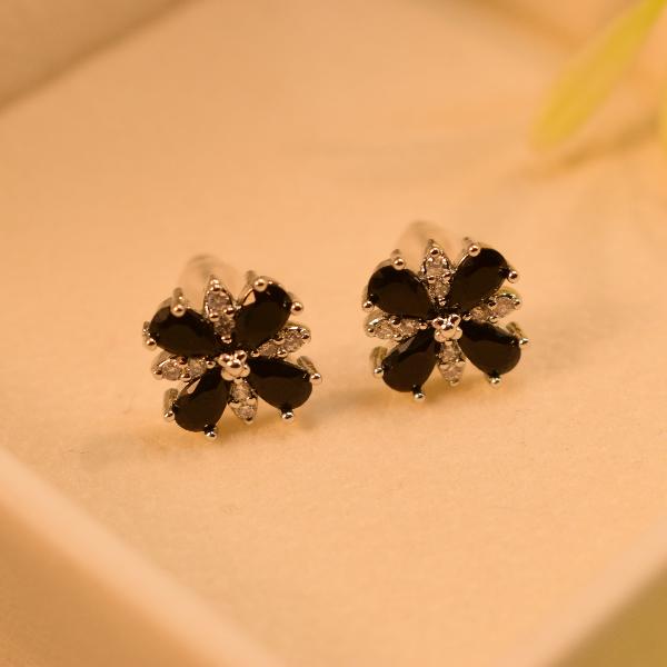 Gorgeous Flower Design Crystal Stones Silver Earrings for Girls/Women