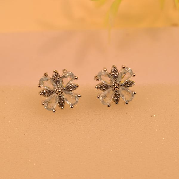 Gorgeous Flower Design Crystal Stones Silver Earrings for Girls/Women