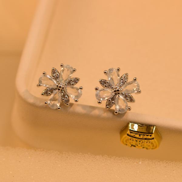 Gorgeous Flower Design Crystal Stones Silver Earrings for Girls/Women