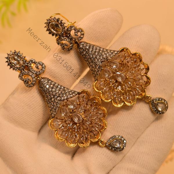 Fancy Unique Design Crystal Stones Gold Plated Earrings for Girls/Women