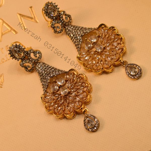 Fancy Unique Design Crystal Stones Gold Plated Earrings for Girls/Women