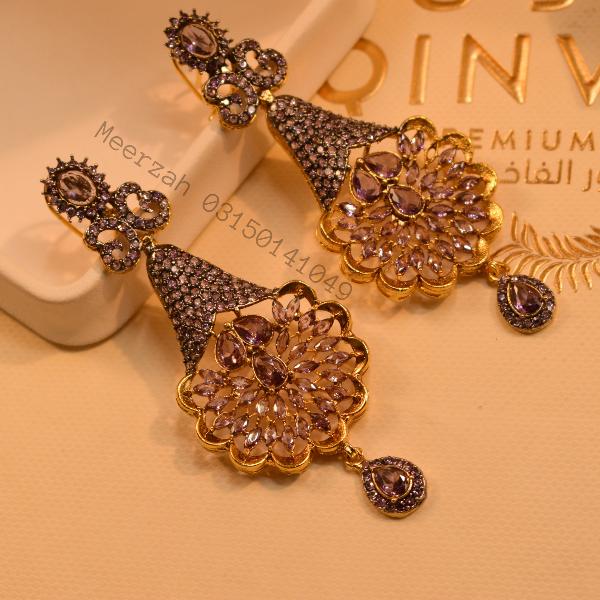 Fancy Unique Design Crystal Stones Gold Plated Earrings for Girls/Women