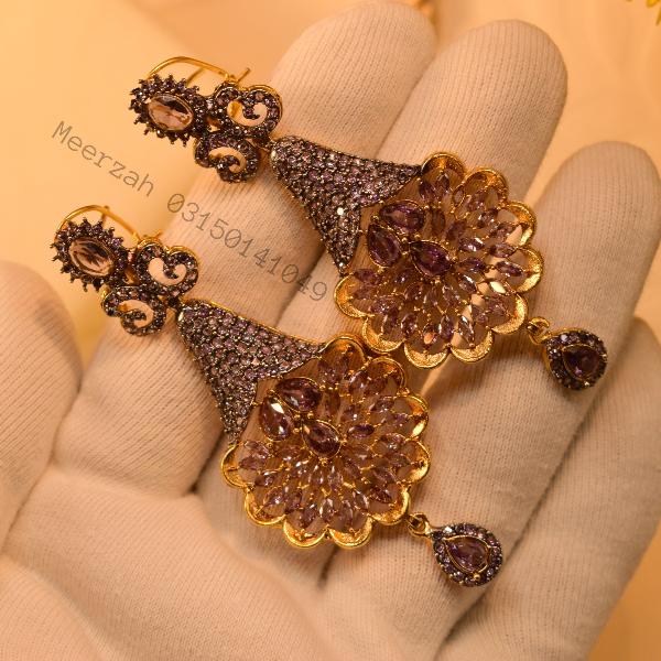 Fancy Unique Design Crystal Stones Gold Plated Earrings for Girls/Women