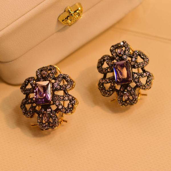 Elegant Fancy Design Real Stones Gold Plated Earrings for Girls/Women