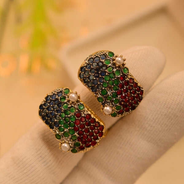 Luxury Unique Design Gold Plated Real Stones Earrings for Girls/Women