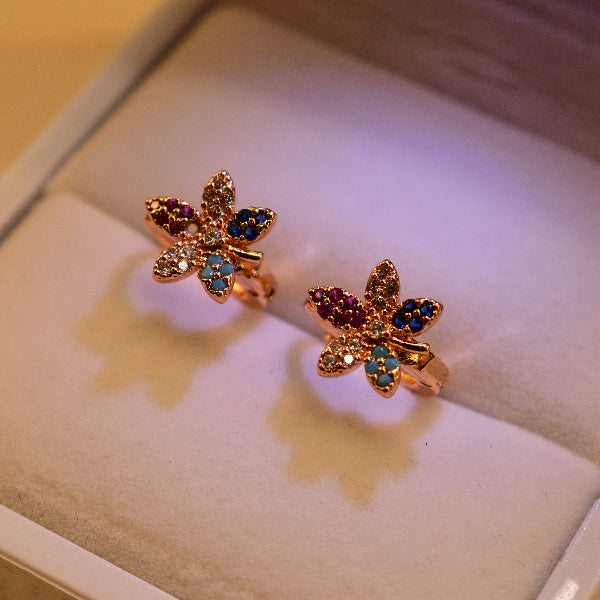 Elegant Flower Design Gold Plated Real Stones Earrings for Girls/Women