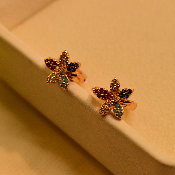 Elegant Flower Design Gold Plated Real Stones Earrings for Girls/Women