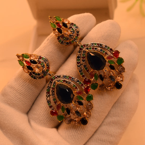 Dazzling Design Gold Plated Real Stones Earrings For Girls/women