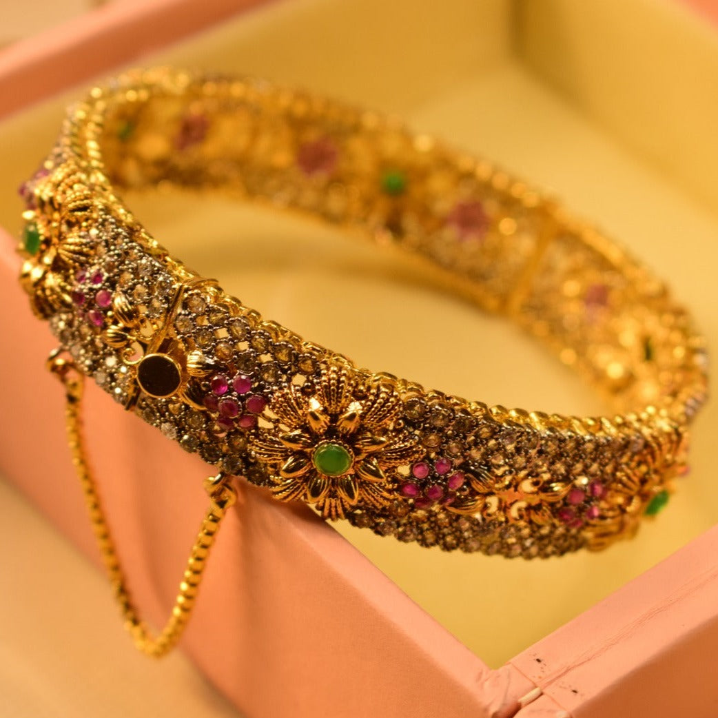 Elegant Fancy Gold Plated Multi Stones Bangle for Girls/Women