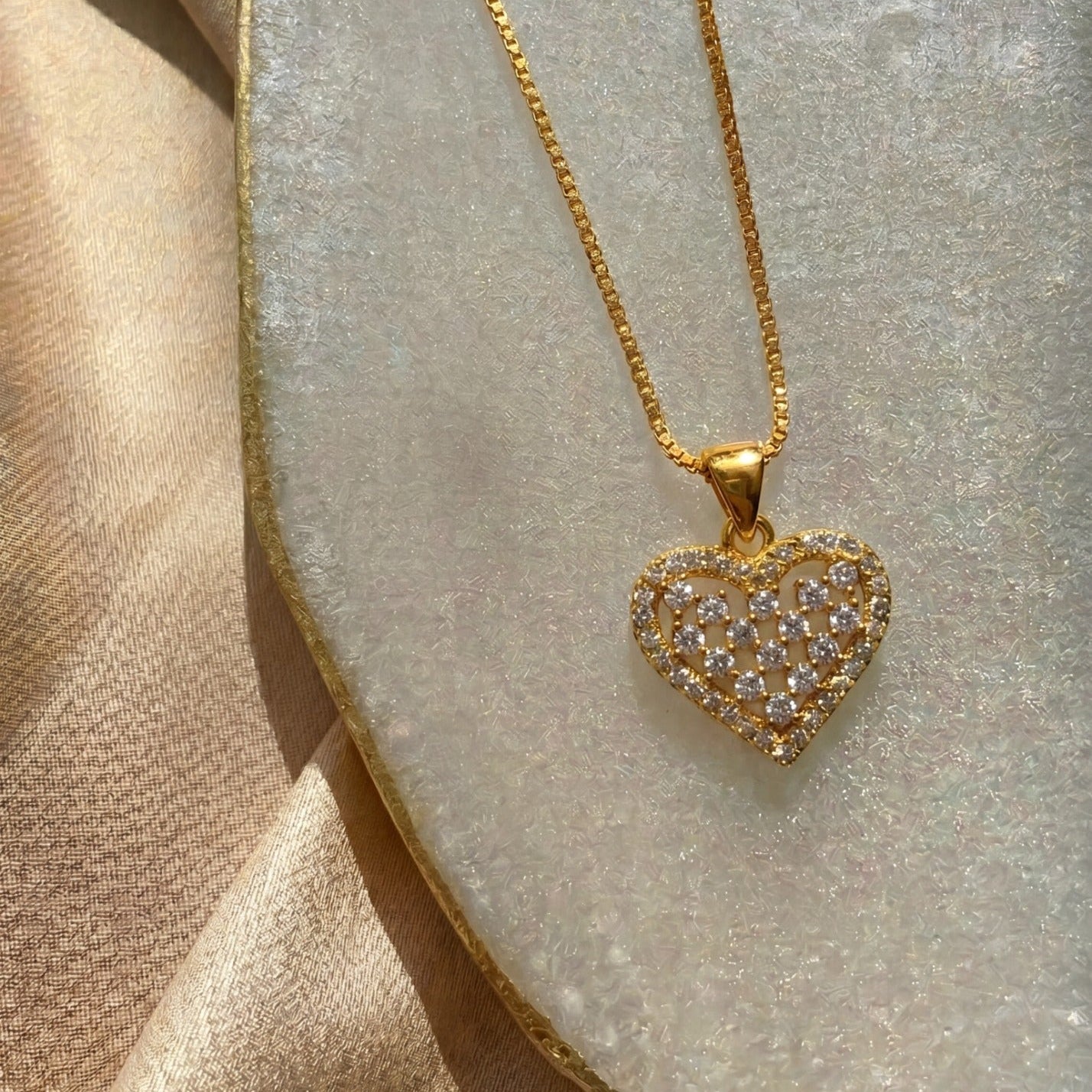 Luminous Heart Design Gold Plated Crystal Stones Pendant for Girls/Women