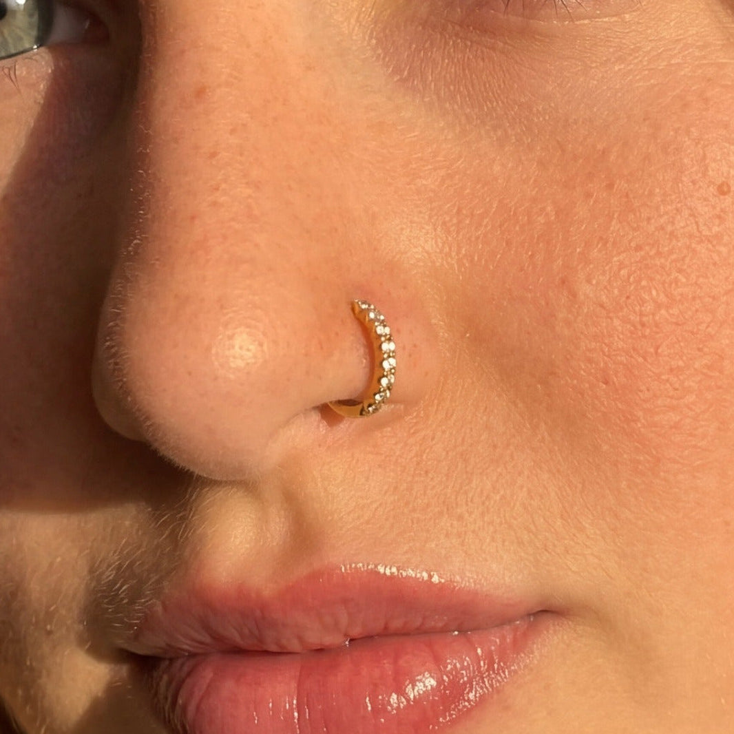 Stylish Design Gold Plated Crystal Stones Nose Ring for Girls/Women