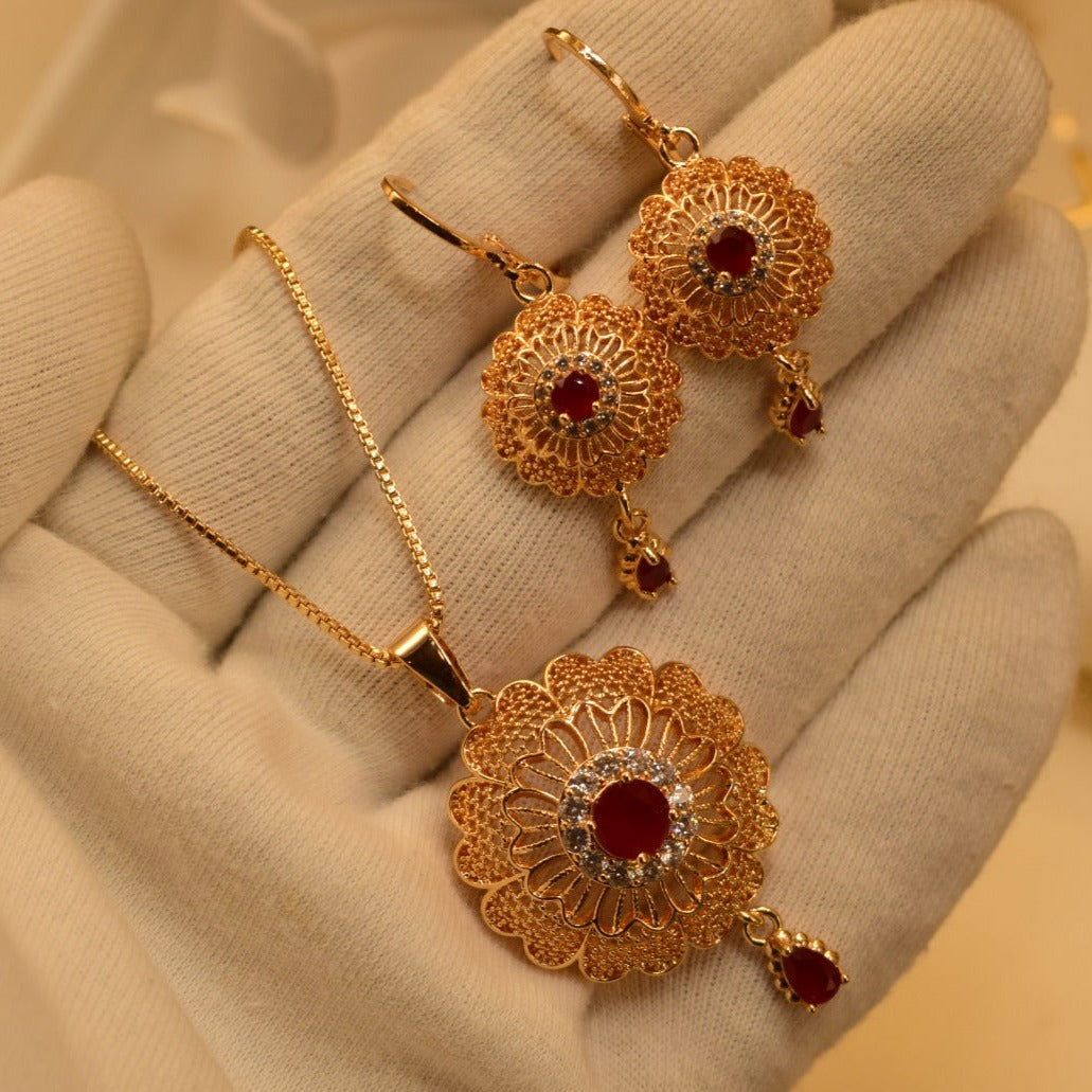 Elegant Design Golden Maroon Stone Earing for Girls/Women