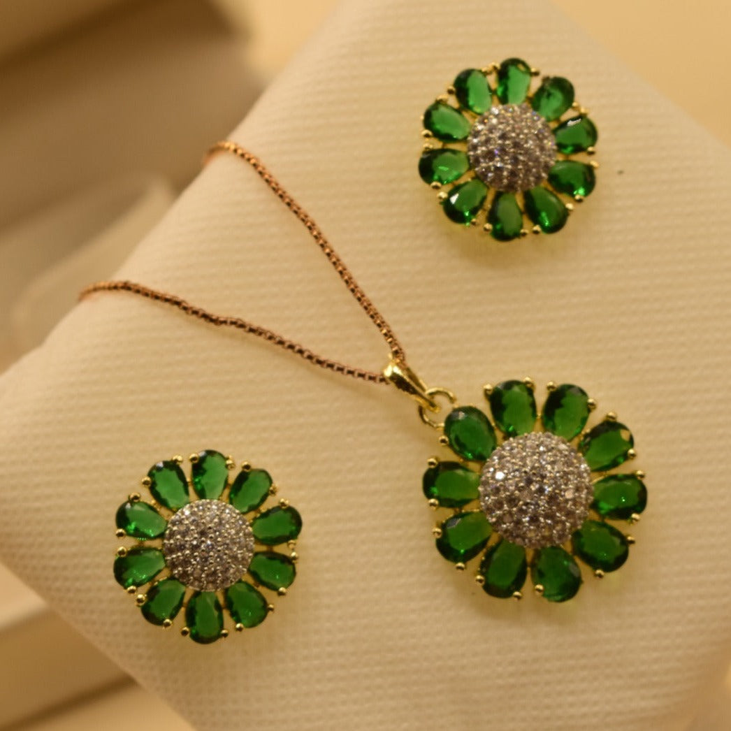 Fancy Design Green Stone Necklace set for Girls/Women