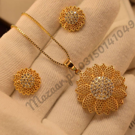 Gorgeous Golden Flower Zircon Necklace Sets for Girls/Women