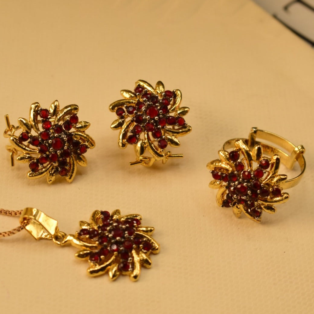 Elegant Fancy Golden Flower Zircon Necklace Sets  for Girls/Women