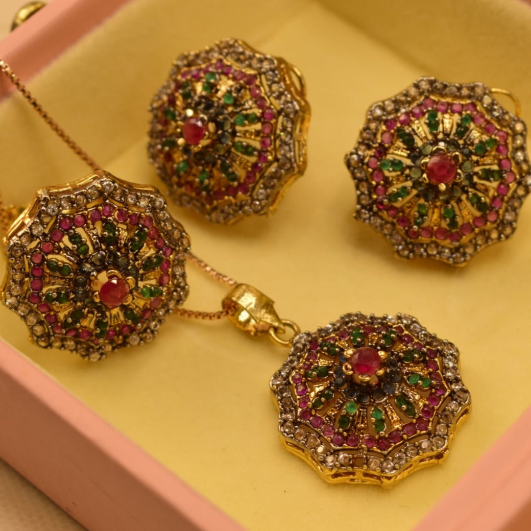 Elegant Fancy Golden Flower Zircon Necklace Sets  for Girls/Women