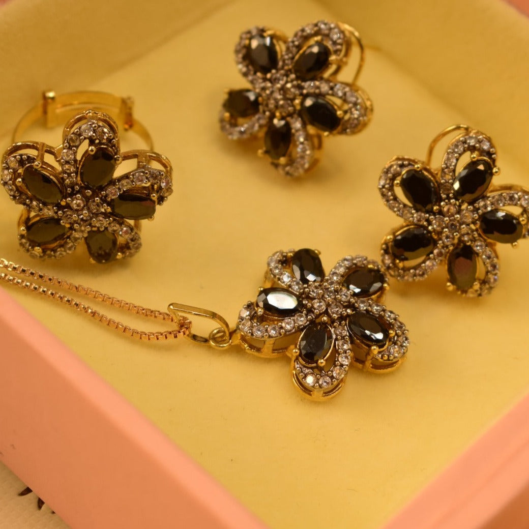 Elegant Fancy Golden Flower Zircon Necklace Sets  for Girls/Women