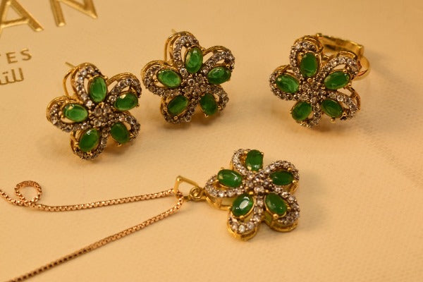 Elegant Fancy Golden Flower Zircon Necklace Sets  for Girls/Women